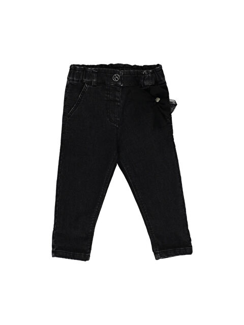 Panço Kız Bebek Tül Detaylı Siyah Jean Pantolon - S000333720-19351