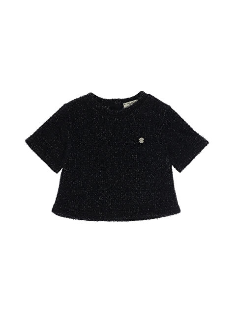 Panço Kız Bebek Gümüş Simli Siyah Triko - S000333765-19351