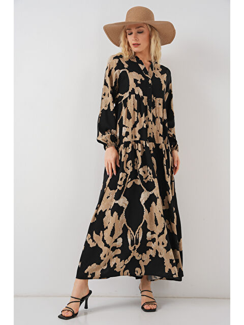 Bigdart 2423 Otantik Desenli Tesettür Elbise - A.Bej - S000089420-19927