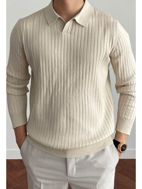 Tarz Cool Erkek Polo Yaka Fitilli Triko Kazak - S000141623-10584