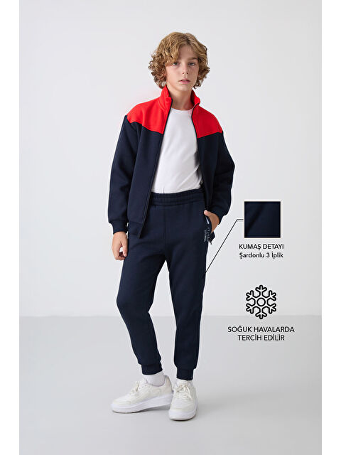 Tommylife Lacivert Pamuklu Kalın İçi Tüylü Yumuşak Dokulu Standart Fit Nakışlı Erkek Çocuk Eşofman Takım - 11 - S000367353-21164
