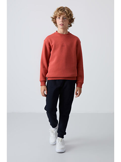 Tommylife Kiremit-Lacivert Pamuklu Kalın İçi Tüylü Yumuşak Dokulu Standart Fit Nakışlı Erkek Çocuk Eşofman Ta - S000367356-18657