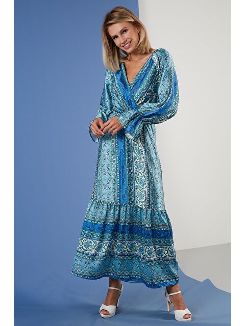 Lela Desenli Rahat Kalıp Kruvaze Yaka Elbise 6058062 - S000001327-17234