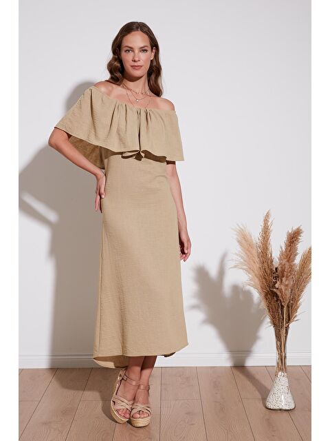 Lela Carmen Yaka Dar Kesim Volanlı Uzun Elbise 42190376 - S000001323-19413