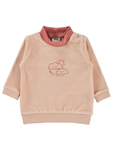 Civil Baby Bulut Baskılı Boğazlı 6-18 Ay Sweatshirt - Pudra 9-12 Ay - S000295127-7152