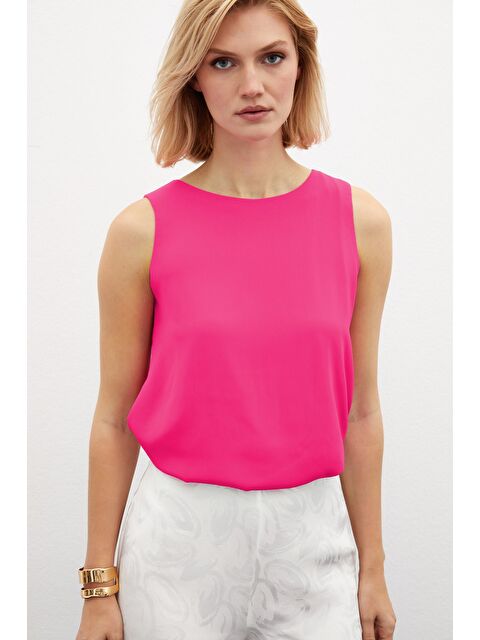 SATEEN Kolsuz Salaş Bluz - Fuşya - S000323040-18686