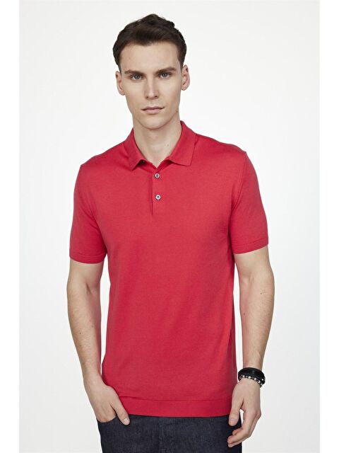 TUDORS Erkek Polo Yaka Slim Fit Örme Triko Pamuklu Pembe Tişört
