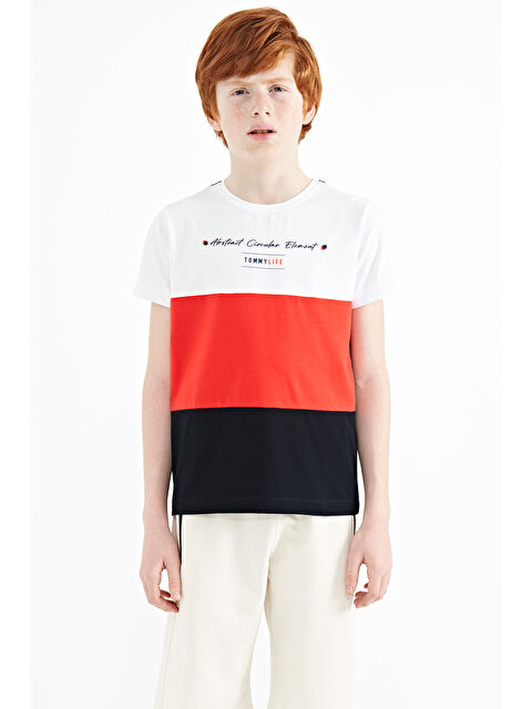 Tommylife Lacivert Renk Bloklu O Yaka Baskı Detaylı Standart Kalıp Erkek Çocuk Tişört - 11135 - S000030966-21164