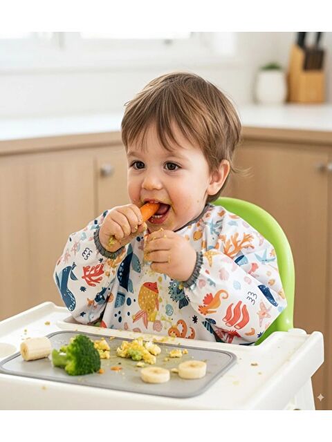 Yorni 6-24ay, Sea model, Uzun Kollu, Sıvı Geçirmez, Makinede Yıkanabilir, Bebek Çocuk Mama Önlüğü, Önlük - S000264923-37243