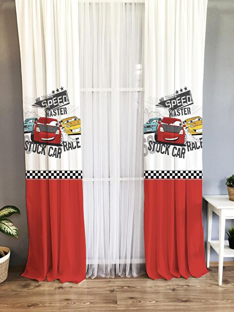 Evmila Yarış Arabası Desenli Çocuk Ve Bebek Odası TEK KANAT Fon Perde - S000061304-23173