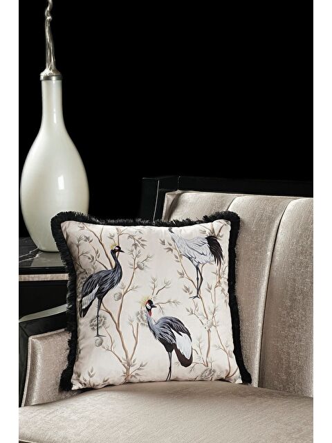 Asdiva Lüks Kadife 43x43 Cm Kırlent Kılıfı Dekoratif Avangart Saçaklı Beyaz - S000344564-37246