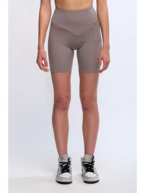 Chandraswear Gri Kadın Yüksek Bel Extra Toparlayıcı Biker Kısa Spor Şort Tayt - Velo - S000028999-20600