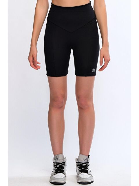 Chandraswear Siyah Kadın Yüksek Bel Extra Toparlayıcı Biker Kısa Spor Şort Tayt - Velo - S000028999-19351