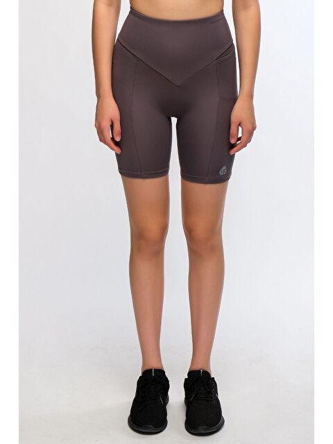 Chandraswear Antrasit Kadın Yüksek Bel Extra Toparlayıcı Biker Kısa Spor Şort Tayt - Velo - S000028999-29666
