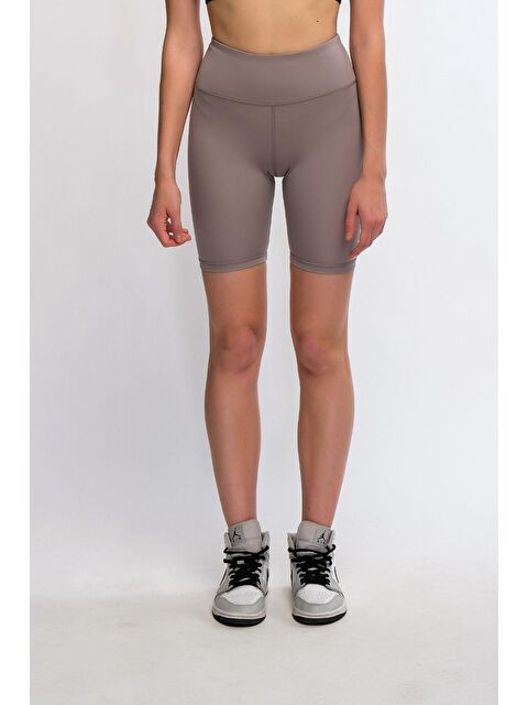 Chandraswear Gri Kadın Yüksek Bel Soft Touch Biker Kısa Şort Spor Tayt - Pageda - S000028998-20600
