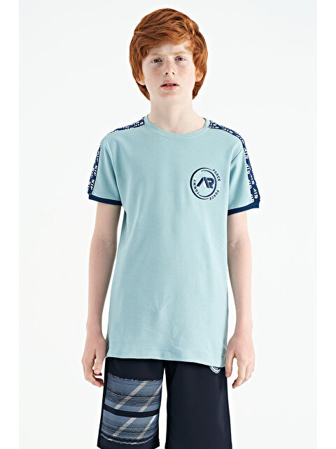 Tommylife Açık Mavi Omuz Baskı Detaylı Standart Kalıp O Yaka Erkek Çocuk Tişört - 11121 - S000030896-17437