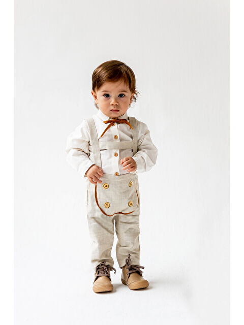 Catz Kids Krem Keten Önü Düğmeli Salopet + Gömlek + İp - S000145301-19966