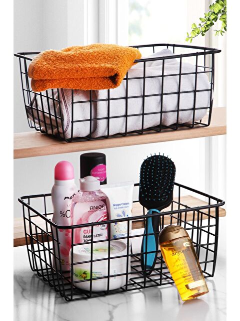 Nandy Home Çok Amaçlı, Dekoratif, Düzenleyici Metal Sepet 2 Adet SİYAH - S000012425-19351