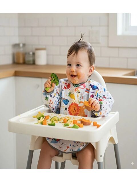 Yorni 2-4 yaş Jungle Sıvı Geçirmez Makinede Yıkanabilir Cepli, Cırtlı, Uzun Kollu Bebek Mama Önlüğü, Önlük - S000361230-20063