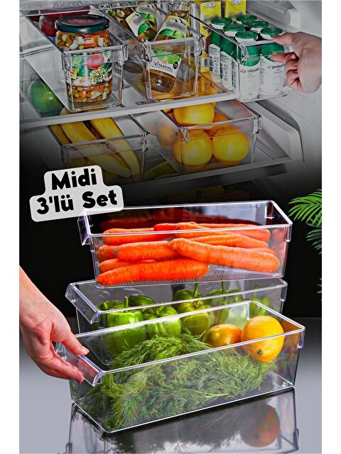 Nandy Home MİDİ Tall Clear Buzdolabı & Dolap İçi Düzenleyici Organizer 3 Adet - S000012442-26865