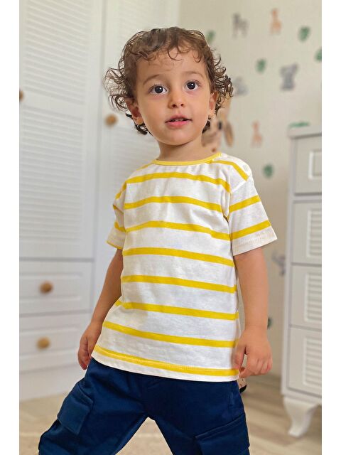 Breeze Erkek Çocuk Tişört Patlı Çizgili Ekru (1-4 Yaş) - S000383785-19965