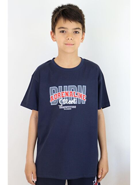 Breeze Erkek Çocuk Tişört Yazı Baskılı Lacivert (5-10 Yaş) - S000383786-21164