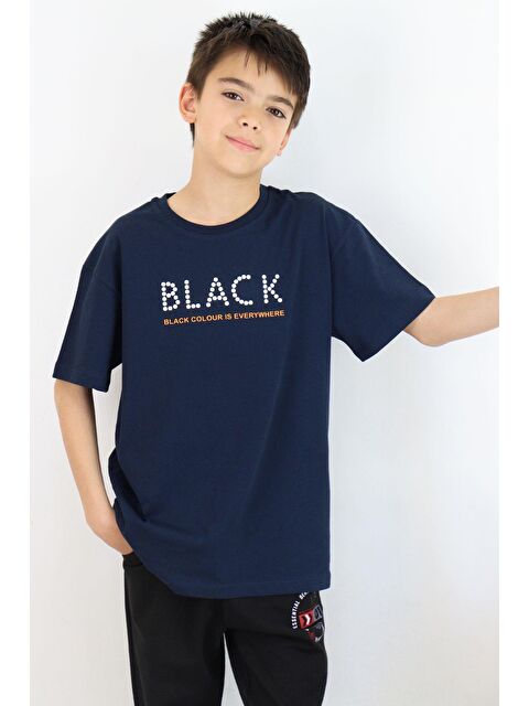 Breeze Erkek Çocuk Tişört Kabartma Detaylı Yazı Baskılı Lacivert (9-12 Yaş) - S000365493-21164