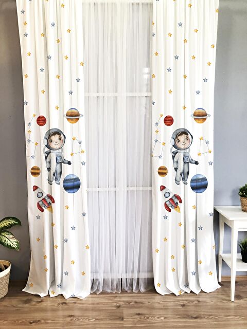 Evmila Astronot Desenli Çocuk Ve Bebek Odası TEK KANAT Fon Perde - S000061373-23173