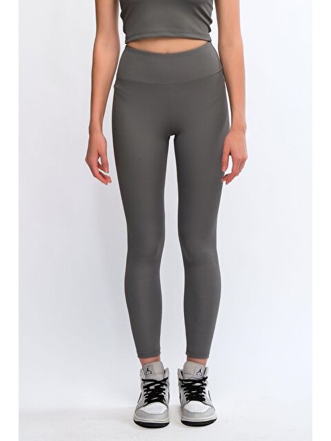 Chandraswear Antrasit Kadın Yüksek Bel Toparlayıcı Fitilli Push Up Spor Tayt - Maren - S000029005-29666