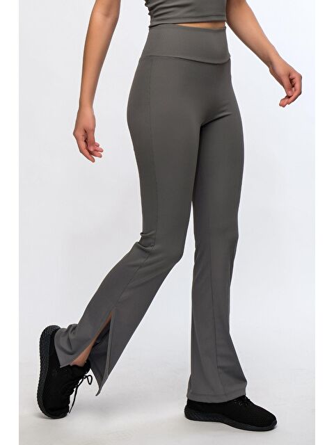 Chandraswear Antrasit Kadın Yüksek Bel Toparlayıcı Fitilli İspanyol Paça Spor Tayt - Toledo - S000029006-29666