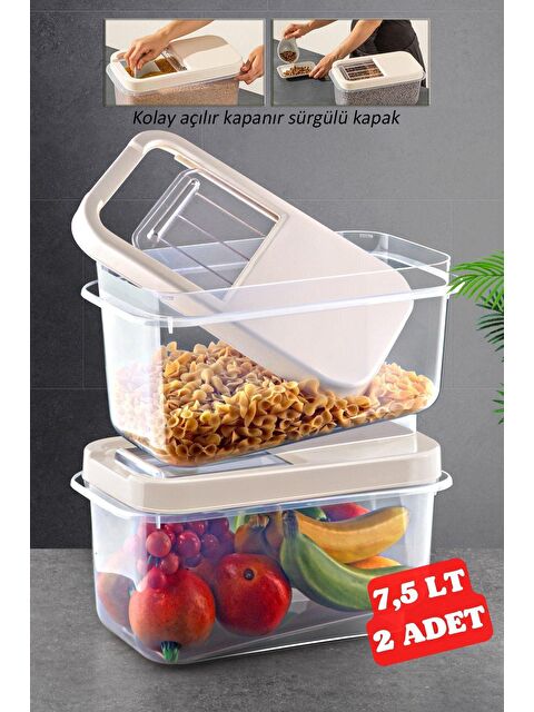 Nandy Home 2 Adet 7,5 LT Kolay Kayar Kapaklı Multibox Erzak Bakliyat Vs. Saklama Kabı KREM - S000013139-23173