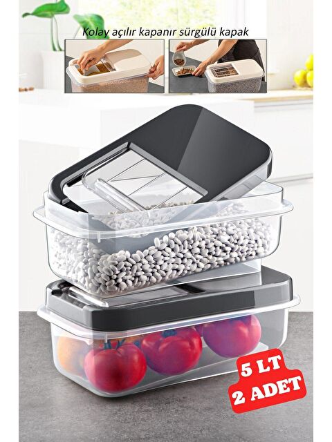 Nandy Home 2 Adet 5 LT Kolay Kayar Kapaklı Multibox Erzak Bakliyat Vs. Saklama Kabı ANTRASİT - S000012672-23173