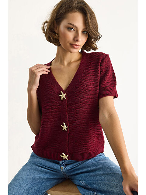 SHADE Kadın Deniz Yıldızı Aksesuarlı Pirinç Örgü Kısa Kollu Triko Hırka TH - S000443363-20040