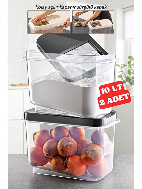 Nandy Home 2 Adet 10 LT Kolay Kayar Kapaklı Multibox Erzak Bakliyat Vs. Saklama Kabı ANTRASİT - S000012673-23173