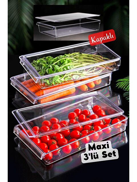 Nandy Home KAPAKLI MAXİ New Clear Buzdolabı & Dolap İçi Düzenleyici Organizer 3 Adet - S000012467-26865