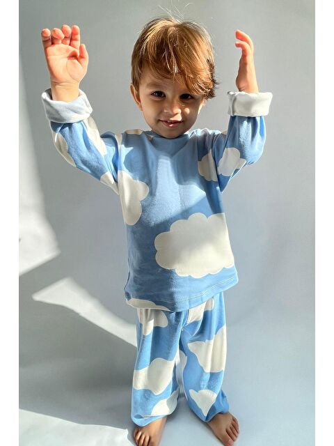 Breeze Erkek Çocuk Pijama Takımı Bulut Desenli Mavi (1-3 Yaş) - S000490562-17234