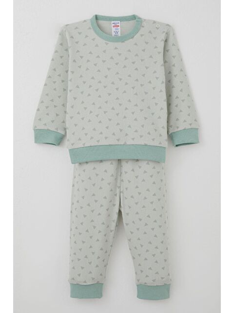 Breeze Erkek Bebek Pijama Takımı Omuzdan Patlı Mini Üçgenler Desenli Su Yeşili (4 Ay-1 Yaş) - S000492925-20054