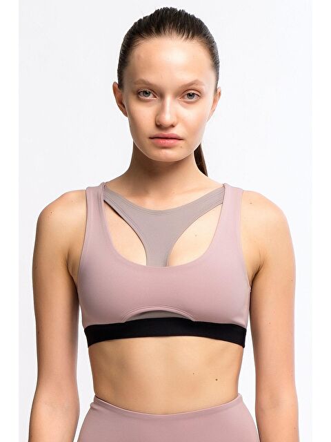 Chandraswear Gri Rose Kadın Hafif Destekli Sırt Detaylı Parçalı Spor Sütyeni Bra - Hena - S000029010-20600