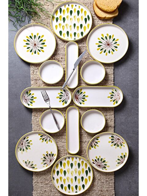 Nandy Home 14 Parça 6 Kişilik Handmade Yeşil Nokta Kahvaltı Takımı - Lüx Kahvaltılık Sunum Seti - S000101745-23173