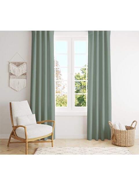 Evmila Düz Küf Yeşili Desenli Çocuk Ve Bebek Odası TEK KANAT Fon Perde - S000061410-23173