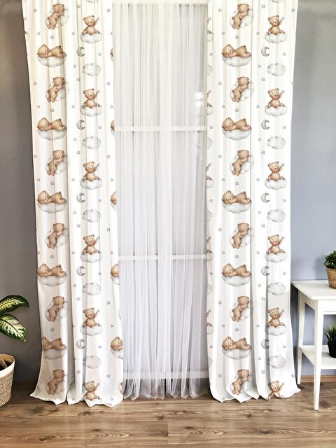 Evmila Uykucu Ayı Desenli Çocuk Ve Bebek Odası TEK KANAT Fon Perde - S000061424-23173