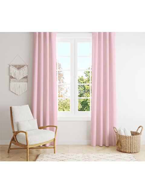 Evmila Düz Pembe Desenli Çocuk Ve Bebek Odası TEK KANAT Fon Perde - S000061434-23173