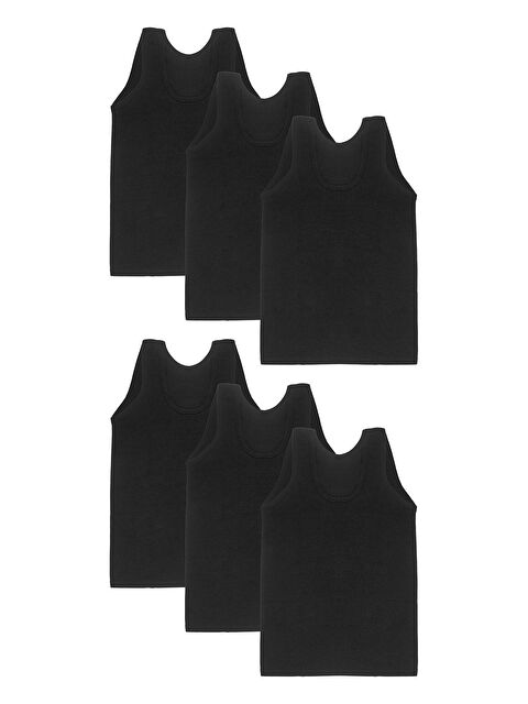 Tutku 6'lı Erkek Siyah %100 Pamuk Ribana Büyük Beden Atlet - S000217537-19351