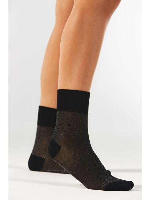 FORWENA Black Shine Parlak Simli Siyah Dikişsiz Kadın Soket Çorap 36-41 - S000343112-19351