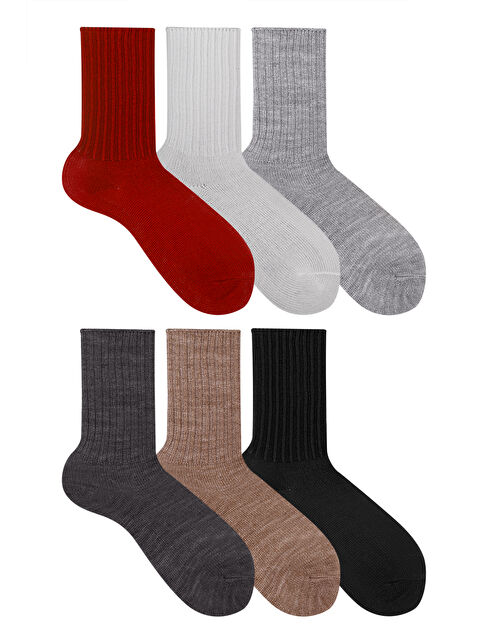 Ozzy Socks 6 Çift Kışlık Kadın Yünlü Uyku Çorabı Soft Touch