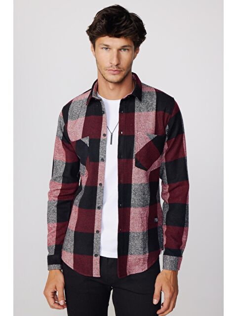 TUDORS Slim Fit Kareli Çift Cepli Oduncu Erkek Gömlek