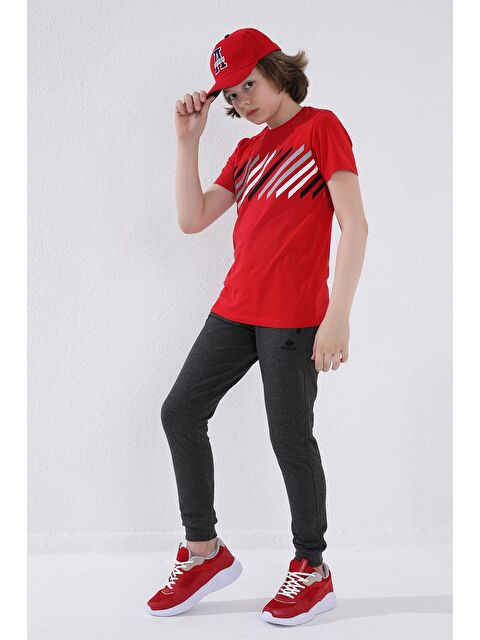 Tommylife Antrasit Melanj Erkek Çocuk Jogger Fermuarlı Cep Standart Kalıp Manşetli Eşofman Alt - 64042
