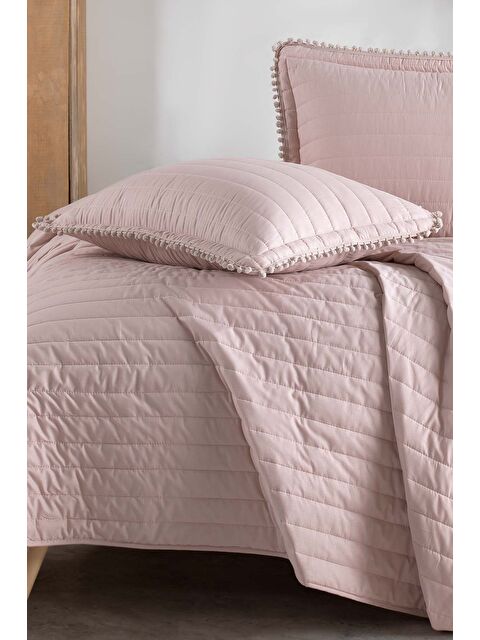 Clasy %100 Pamuk Çift Kişilik Ponponlu Yatak Örtüsü Seti Pedra Pudra - S000148939-7152