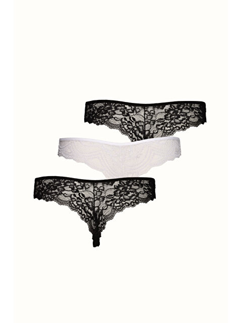 C&City 3 lü Paket Dantelli String 571 Siyah/Beyaz - S000222181-19351