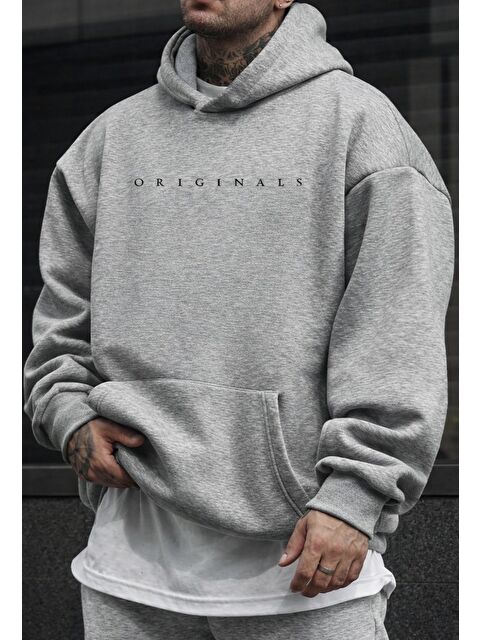 Trendseninle Gri Originals Baskılı Kapüşonlu Oversize Sweatshirt - S000486979-20600